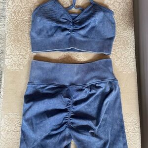 Chic Blue Ribbed Set